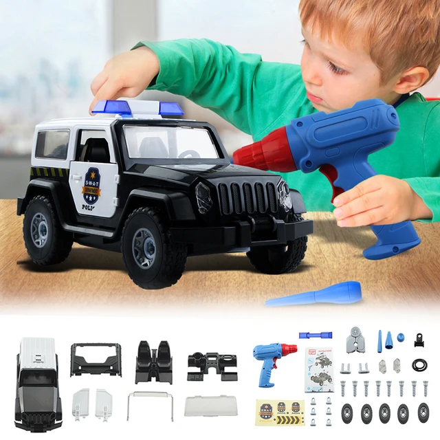 DIY Disassembly Police Car Plane Building Block Educational Children Puzzle Toys For Kids Electric Drill Assembly Vehicle Toys 1