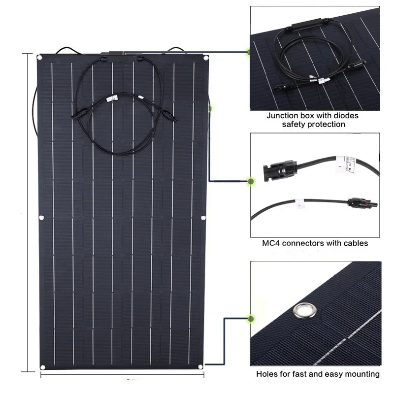 ETFE 150W Flexible Solar Panel Portable Solar Cell Energy Charger DIY Connector for Smartphone Charging Power System Car Camping foldable solar charger