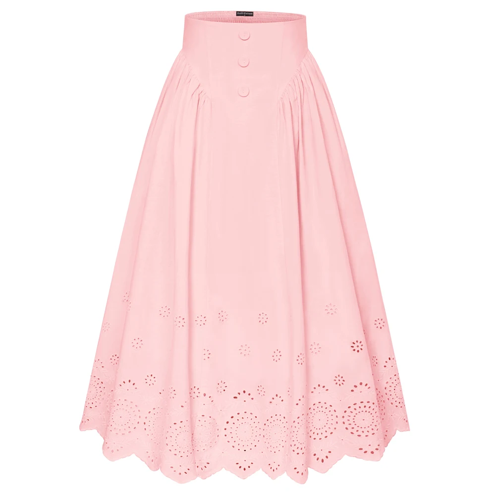 SD Women Skirt Renaissance Cotton High-Waist Irregular Hem A Line Skirt Hollow Jacquard Weave Fashion Summer Casual Skirts