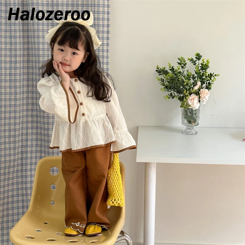 

Autumn Baby Girls Clothing Sets Children Puff Long Sleeve Toddler Pants Kids Cotton Suit Clothes Fashion Trousers Flower Pants