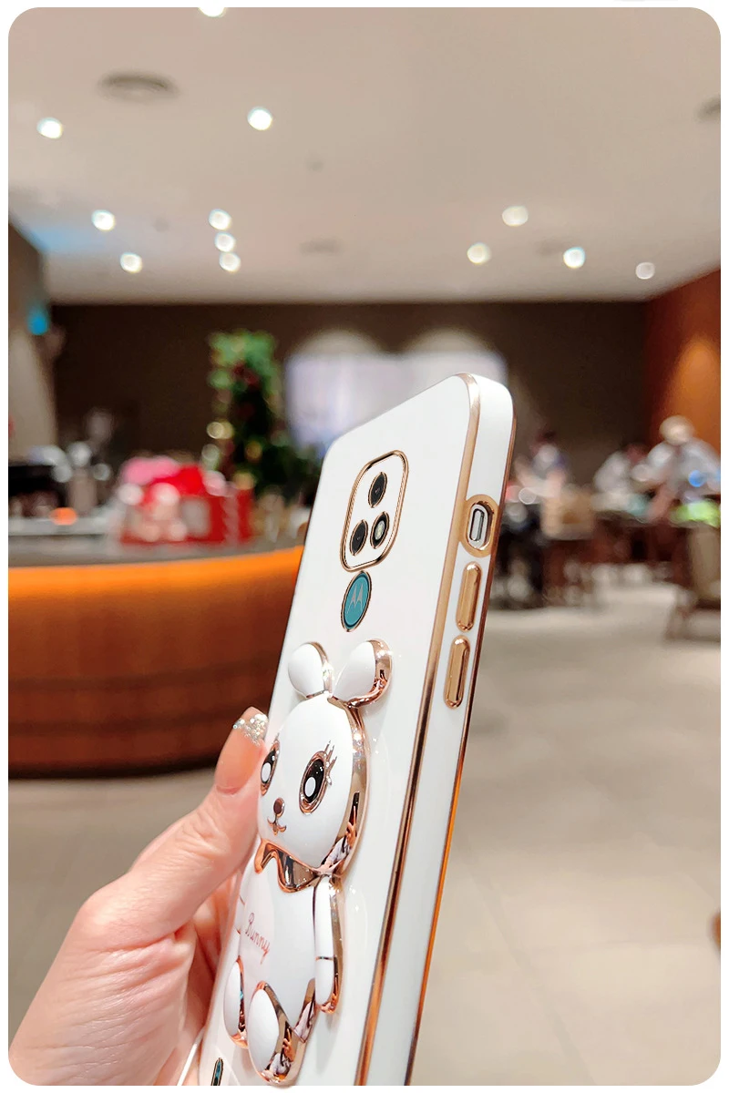 3D Rabbit Astronaut CaseFor Motorola Moto G53 E7 G8 Power G9 Play G50 G20 G30 G60 G82 E20 Edge 20 Folded Bracket Plating_voghion.com