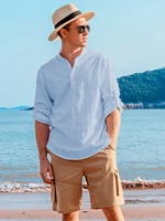 Chemise en lin à manches longues pour hommes, mode décontractée, élégante, confortable, respirante, vêtements pour hommes 5