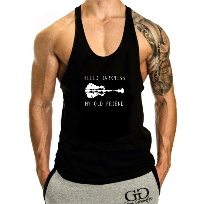 

Мужской черный топ Hello Dark, черный майка с рисунком My Old Friend Guitar Lake Shadow, Мужской Топ в стиле Харадзюку