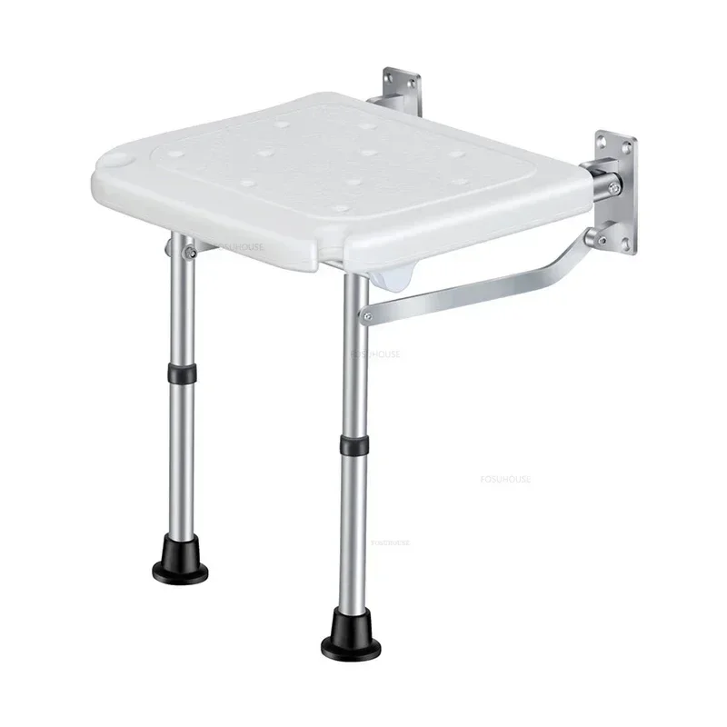 Aluminum Wall-mounted Bathroom Seats Folding Shower Chair Home Non-slip Barrier-free Bath Chair Elderly Special Stool with Legs 2