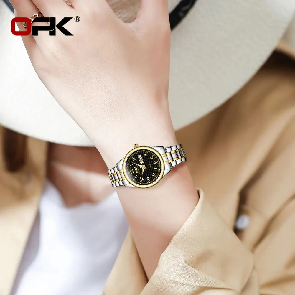 Elegant Women's Quartz Watch with Week Calendar and Digital Scale