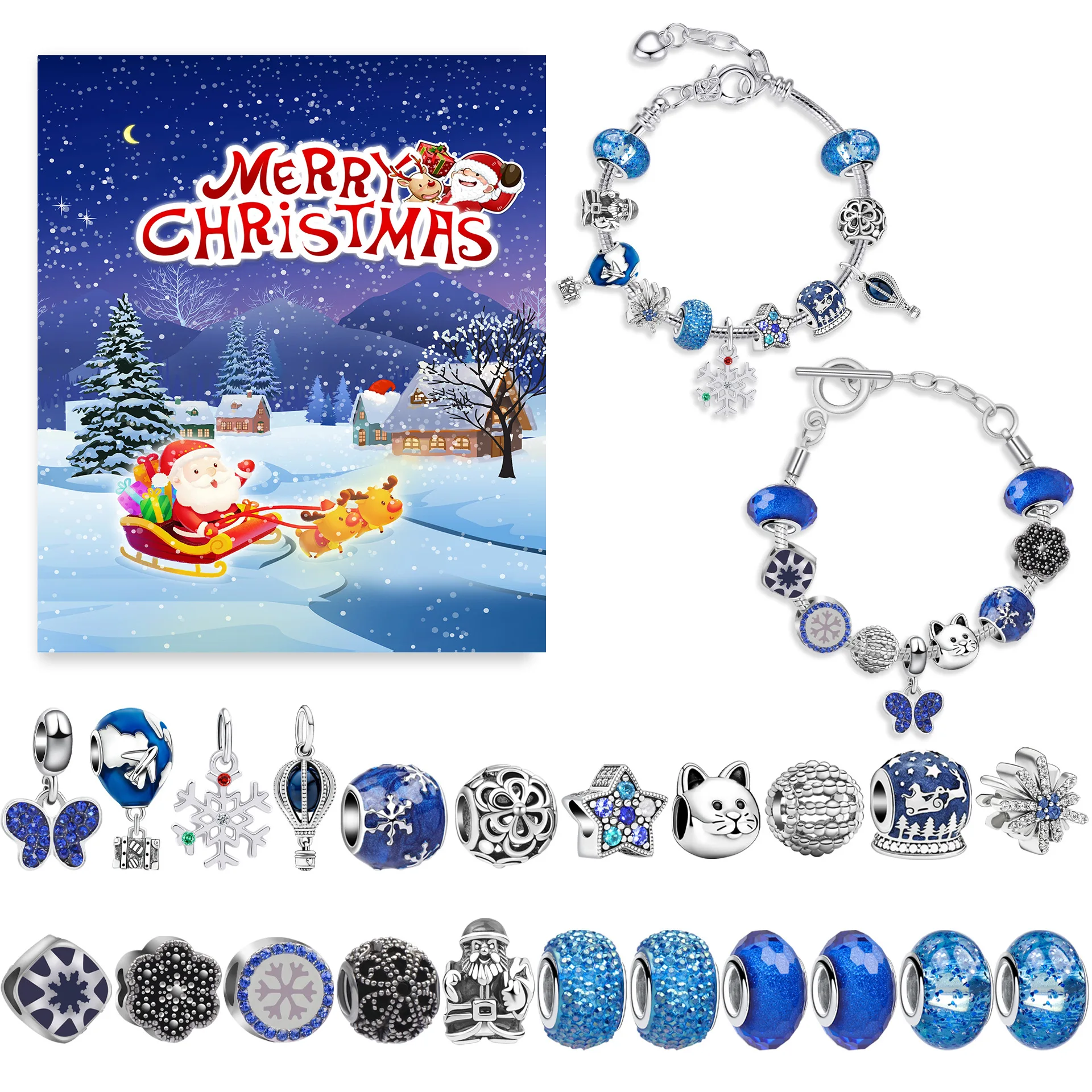 DIY Bracelets Christmas Advent Calendar for Girls Blue Beads Jewelry Making Kit 24 Days Countdown Advent Calender Box Navidad