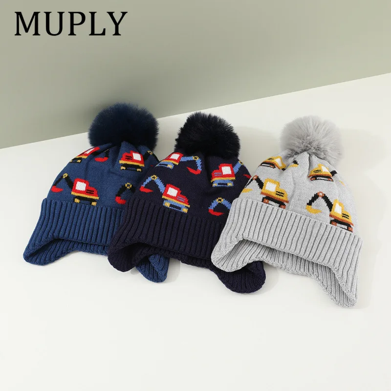 New Baby Knitted Hats Boys Girls Warm Caps Autumn and Winter Cartoon Kids Beanie Children's Earmuffs Caps 2-7T
