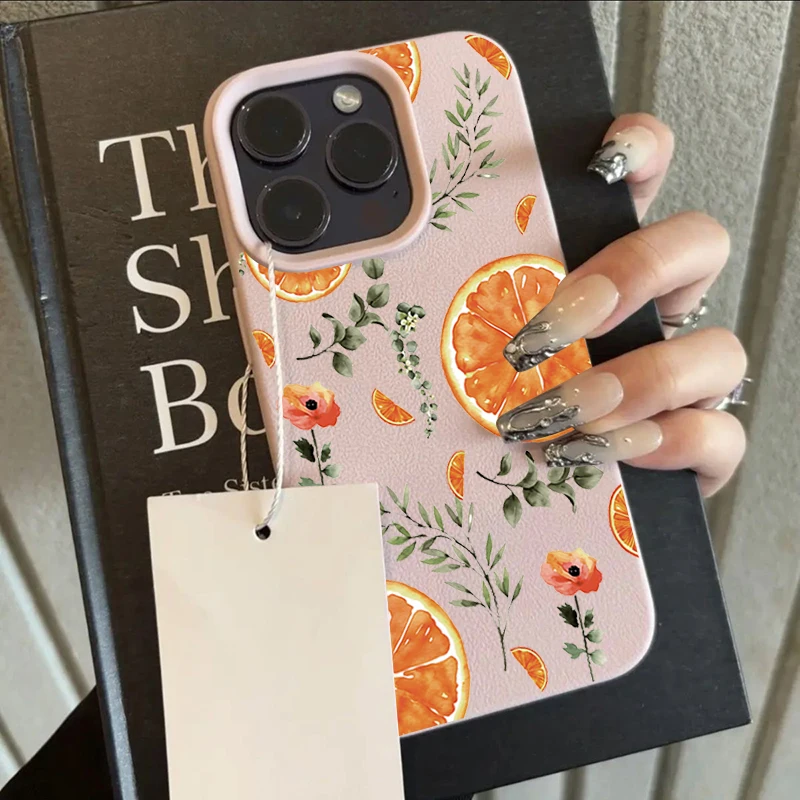 ตัวเลือกสินค้า เคสซิลิโคนลายส้มฤดูร้อน สำหรับ iPhone 17 Pro Max 16 15 14 13 12 11 Pro 14 15 Plus 17 Air กันกระแทก นิ่มสบายมือ