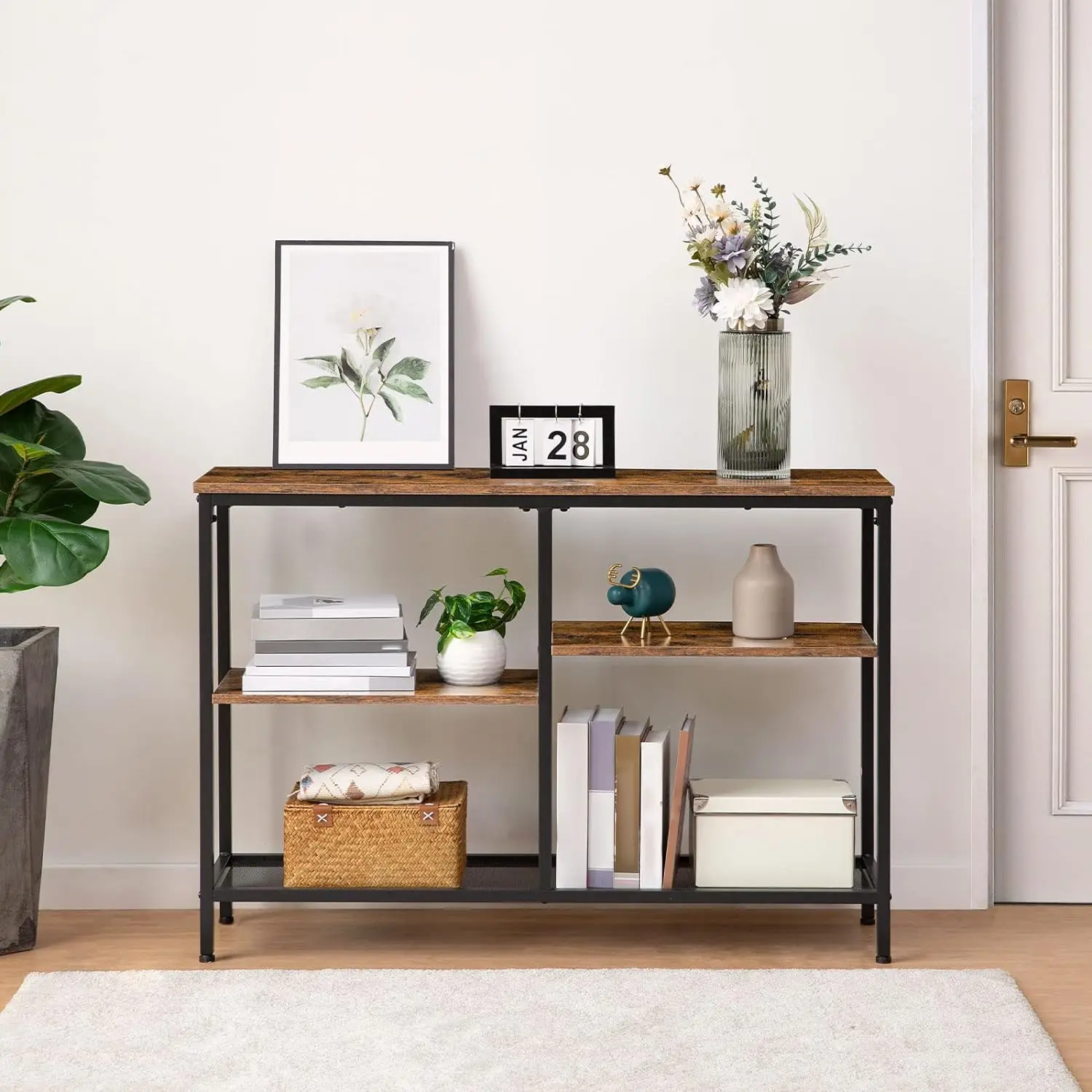 Console Table 4 Tier Industrial Bookshelf Narrow Entryway Table