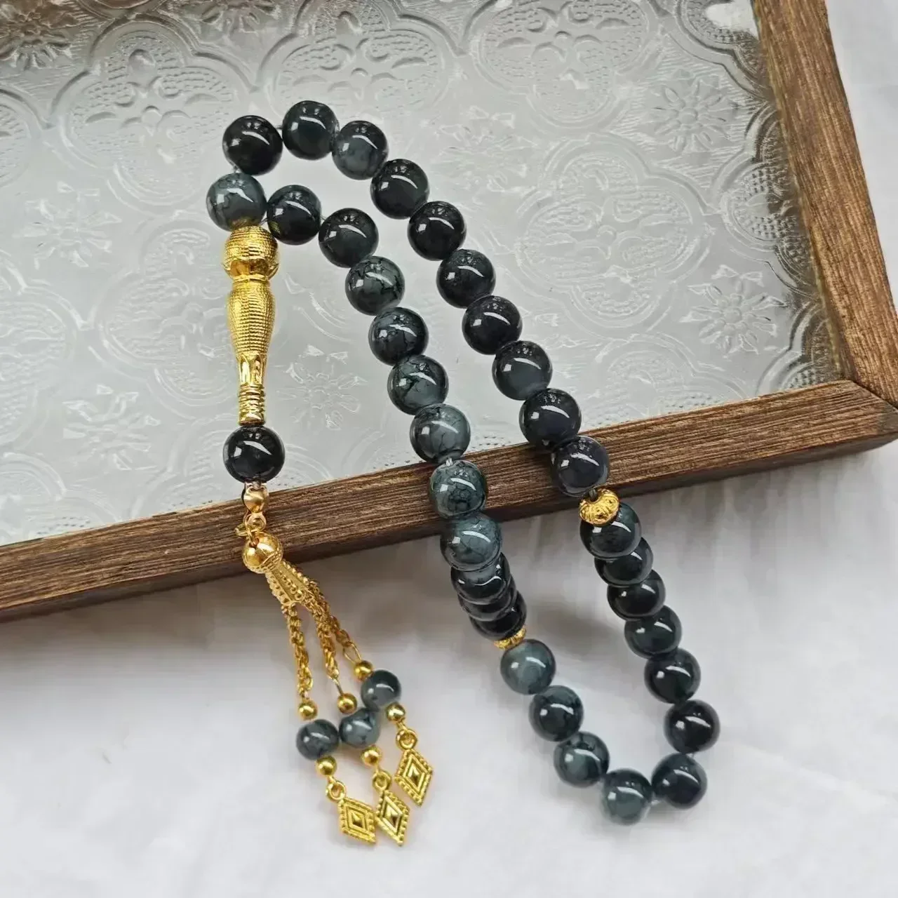 Glass Tassel Turkish Muslim Rosary Islamic Prayer Beads Bracelet 10mm 33pcs For Women Jewelry Tasbih Tasbeeh Allah Mohammed