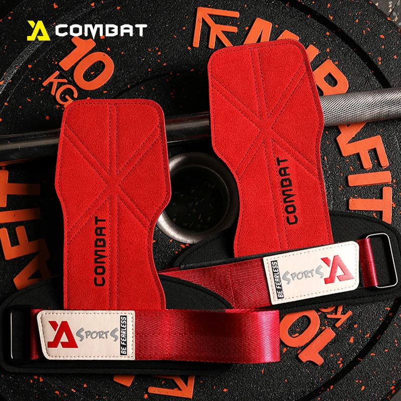 1 Pair Cowhide Gym Gloves Grips Anti-Skid Weight Lifting Grip Pads Deadlifts Workout Fitness Gloves Pull ups Bracer Protection