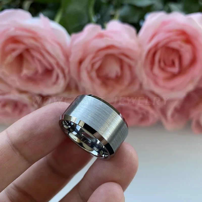 10mm 12mm Big Wide Tungsten Carbide rings Classic for Men with Top Brushed Finish Comfort fit Wedding Bands Engagement ring