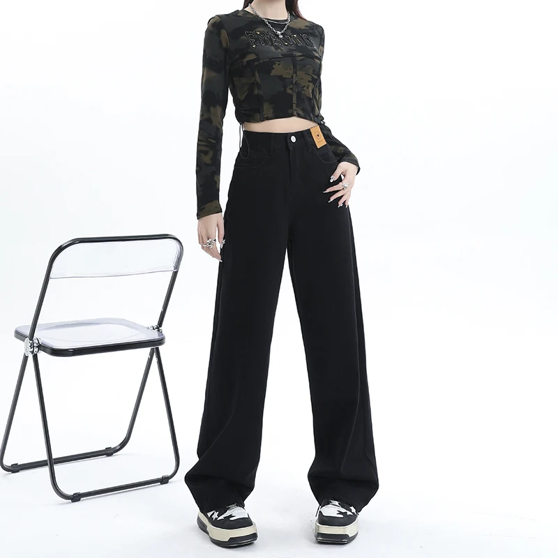 

Винтажные свободные прямые джинсовые брюки в стиле 90-х, женские свободные джинсы Y2K с высокой талией и широкими штанинами, женская уличная одежда, универсальные повседневные брюки, Новинка