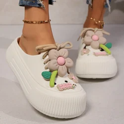 Women's Summer Platform Sandals with Decorative Accents - Non-Slip Clogs for Casual Outdoor and Indoor Wear (WHITE)
