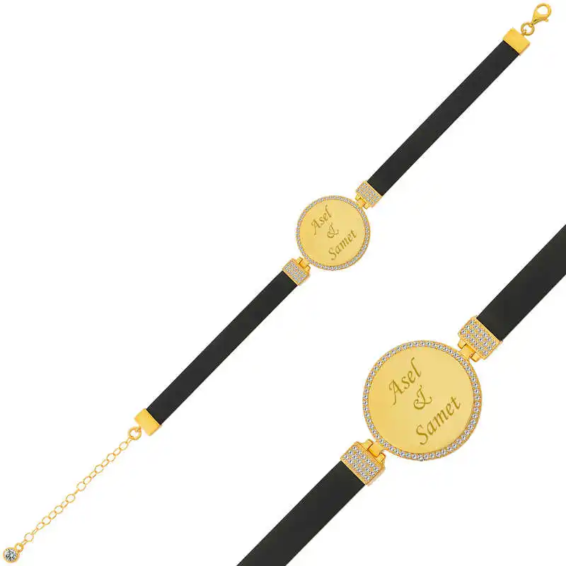 

Tevuli 925 Sterling Silver Personalized Black With Belt Plate Bracelet