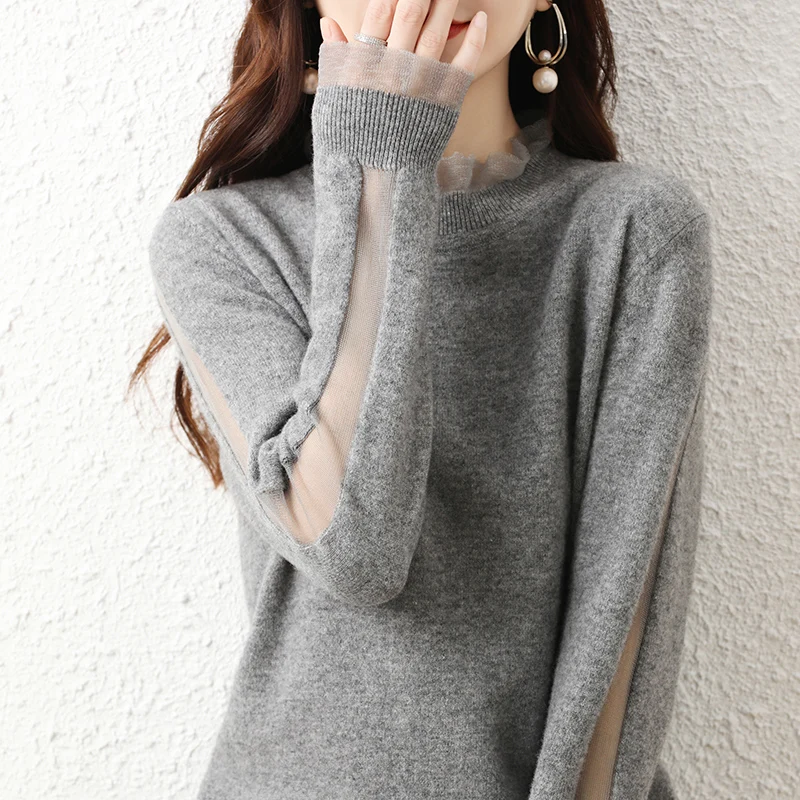 

Lace collar Cashmere Elegant Women Sweater Knitted Pullovers Loose Soft Female Knitwear Jumper