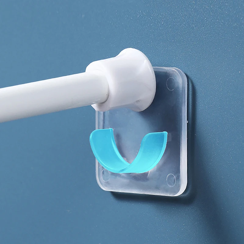 

2Pcs Strong Curtain Rod Bracket Holders Hooks Self-adhesive Rod Holder Closet Clothes Rails Fixed Clip Shower Rod Hanging Rack