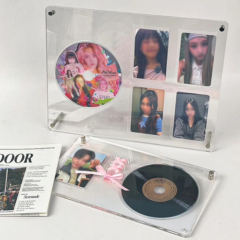 Photo Idol Card Display Stand Room Decor Acrylic Photo Frame Silk Ribbon CD Album Frame Idol Protective Display photo album