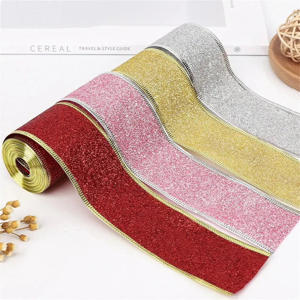 2M Glitter Christmas Ribbons With Iron Wire For Gift Packing