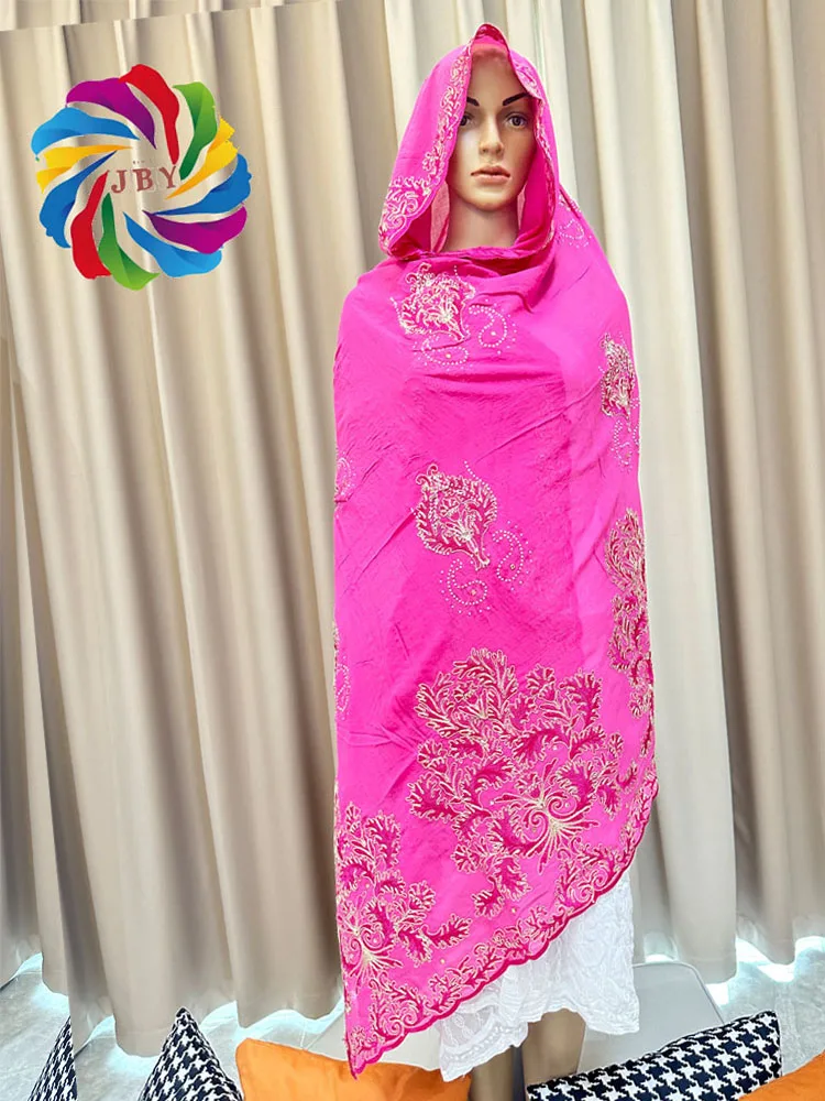 Luxury  Embroider Scarf  New African Women Cotton Scarf Dubai Islamic Hijab Embroider Scarf with Tassels Heavy Cotton Big Scarf