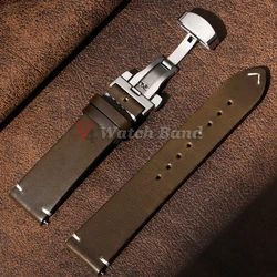 Vintage Genuine Calfskin Leather Watch Band with Quick Release - 22mm (ArmyGreen)