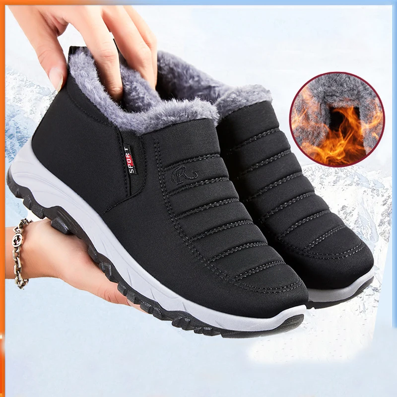 Waterproof Winter Boots for Men's 2025 New Plush Snow Boots Men's Ankle Boots Warm Black Couple Cotton Couples Platform Shoes