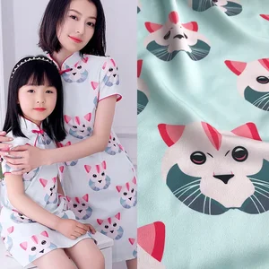 Cat Printed Polyester Soft Shirt Sewing Garment Handmade Fabric for Dress Cloth Per Meter Material