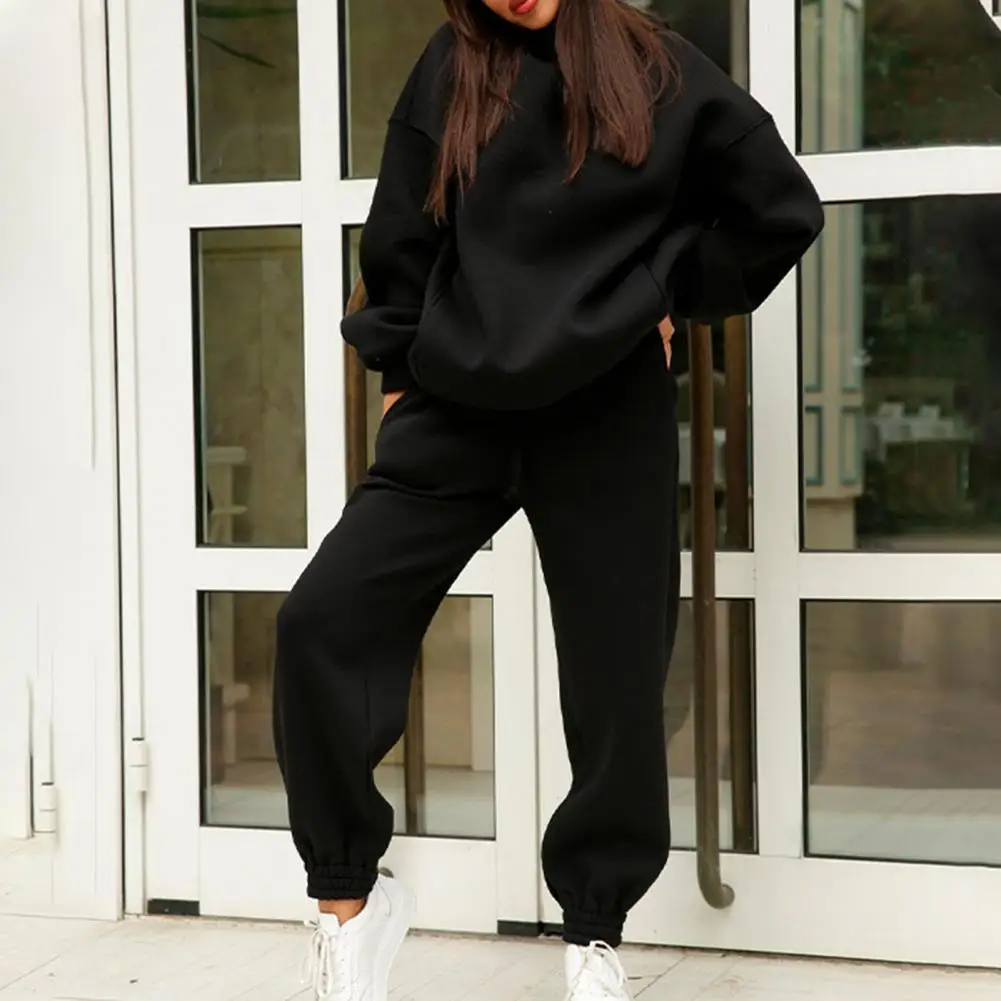 

2023 Autumn And Winter New Sports And Leisure Women Hooded Women Fashion Loose Zipper Stand Collar Sweater Two-piece Set