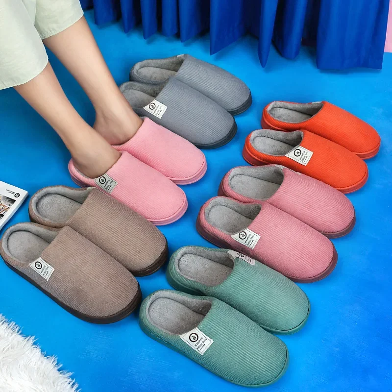 

2023 Winter Warm Home Fur Slippers Women Luxury Faux Suede Plush Couple Cotton Shoes Indoor Bedroom Flat Heels Fluffy Slippers