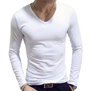 T Shirt Simple Long Sleeve Spring Autumn Tops Men's T-shirt Sets V-neck Solid Tshirts White Grey Blue T Shirt Men Tees New