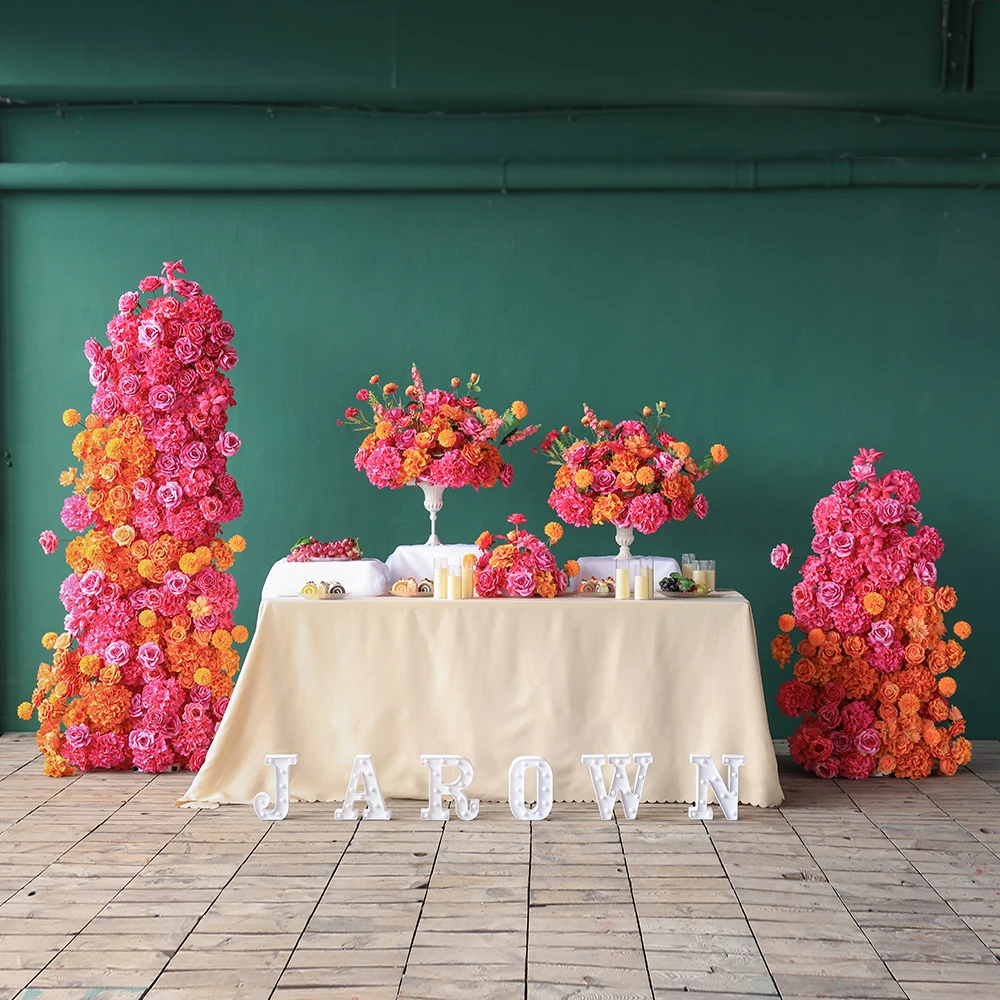 Description Picture 4 of itemParty Supplies Hot Pink Orange Rose Hydrangea Flower Arrangement for Wedding Event Decor Props Table Decoration & Accessories