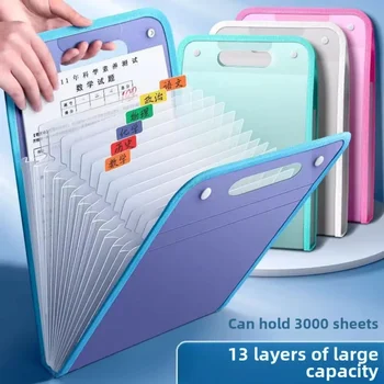 13 Pocket File Folders Portable A4 Letter Size Macaron Color Accordian Document Organizer for Classroom Office Home Storage