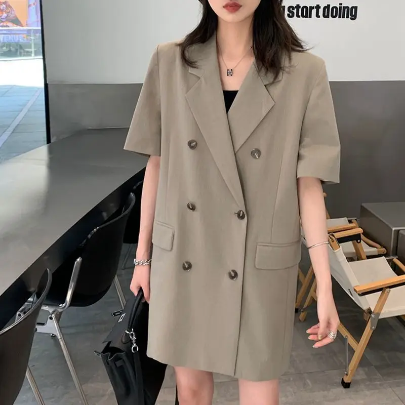 Long Windbreaker Coat Oversized Dress for Women Tops Casual Long Dresses Jackets Short Sleeve Trench Vintage Outerwear Overcoat