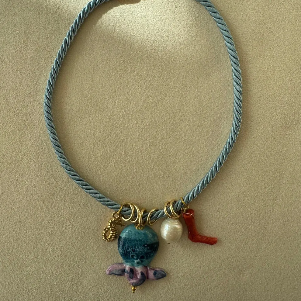 Handmade Chunky Rope Multicolour Ceramics Starfish Octopus Fish Pendant Neckalce Summer Beach Shell Y2K Collar Jewelry Stylish