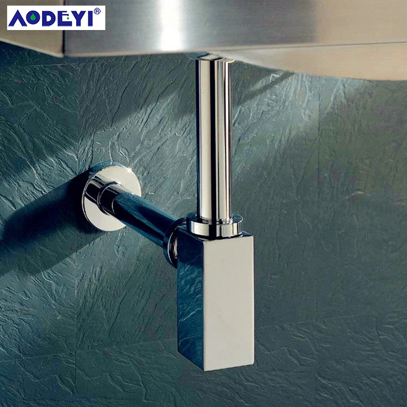 

Square Brass & Stainless Steel Pop-up Basin Waste Drain, Basin Mixer P-Trap Waste Pipe Into the wall drainage tube-siphon drain