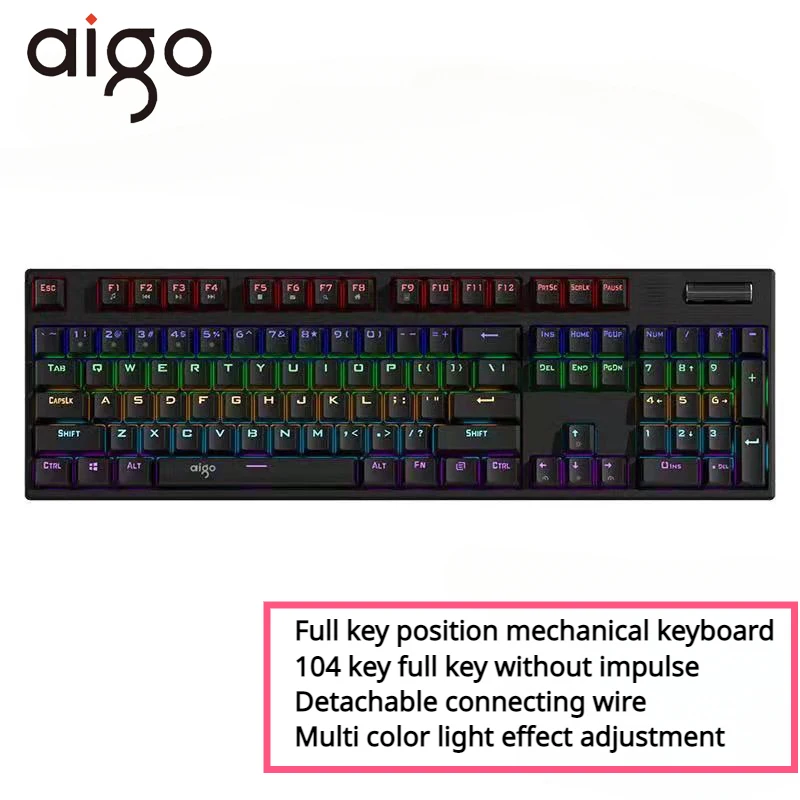 

Aigo G6100 Real Mechanical Keyboard Wired Laptop Desktop Computer Keyboard 104 Keys Ergonomic RGB Lighting Effect Volume Wheel