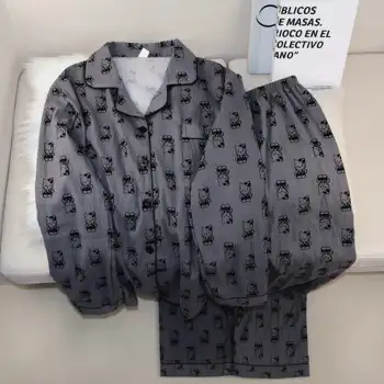 طقم بيجامات هالو كيتي للسيدات بأكمام طويلة ملابس منزلية للسيدات ملابس نوم كرتونية موضة الخريف ملابس نوم مريحة Y2K