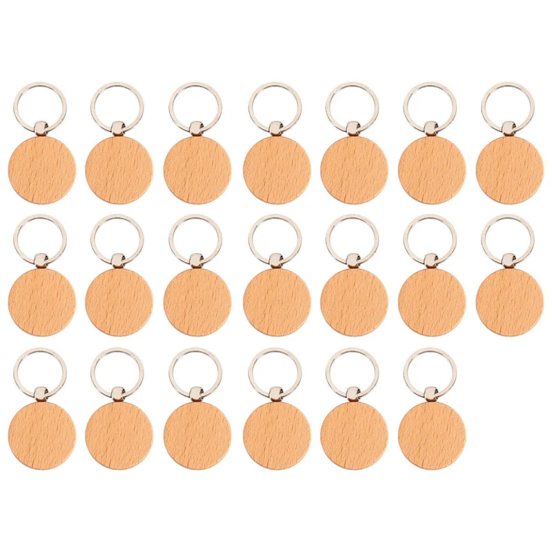 

20Pcs Blank Round Wooden Keychain DIY Wooden Keychain Key Tag Gift