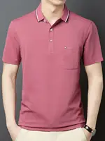 Top qualité été à manches courtes coréen nouvelle mode coton doux couleur Pure revers coupe ajustée décontracté hauts hommes poche polos 5