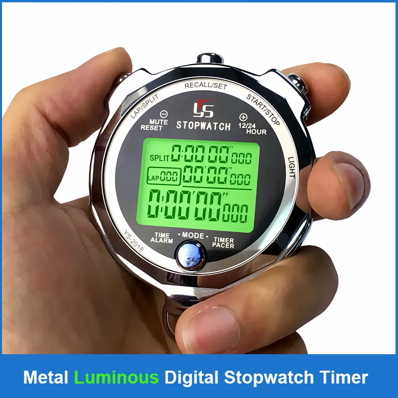 Digital Stopwatch Digital Timer Professional Metal Luminous 0.001s Precision 100/200 Channels Portable Sports Running Training