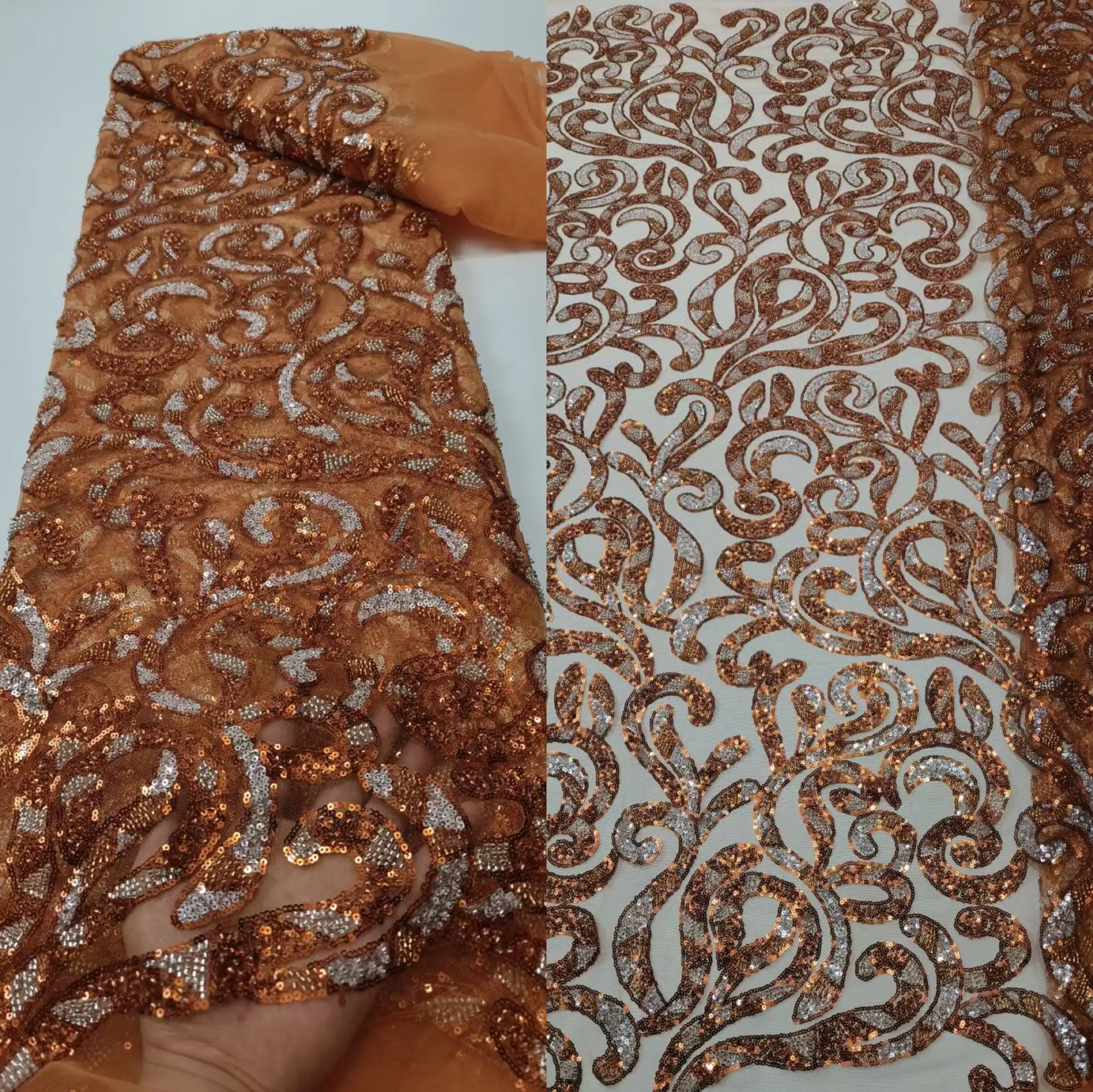 

Nigerian Tulle Lace Fabrics With Beads ZH-1226865 High Quality Luxury African Sequins French Tulle Lace For Party