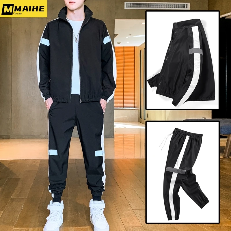 

2022 New Hip-hop Suit Male Set Track Suits Sweatsuit Man Tracksuit Mens Sets Pant Zipper Pockets Outwear 2PC Jacket+Pants Sets