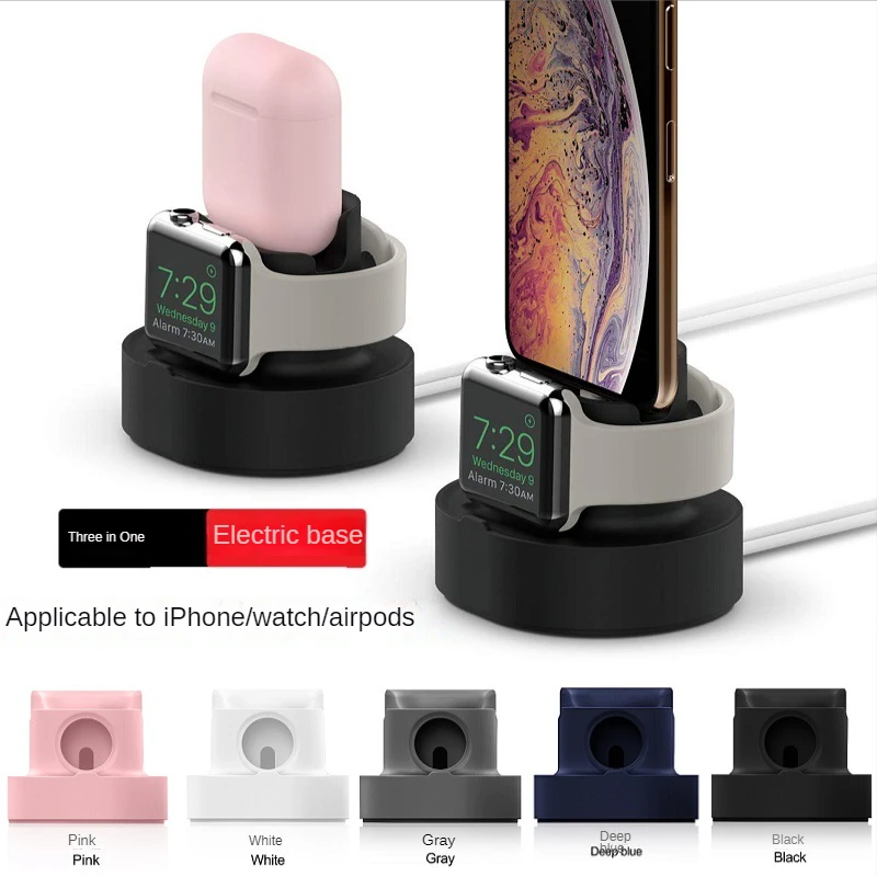 New Upgraded 2-in-1 Silicone Stand for Apple Watch iphone  for Airpods Charging Base for iwatch Night Dock