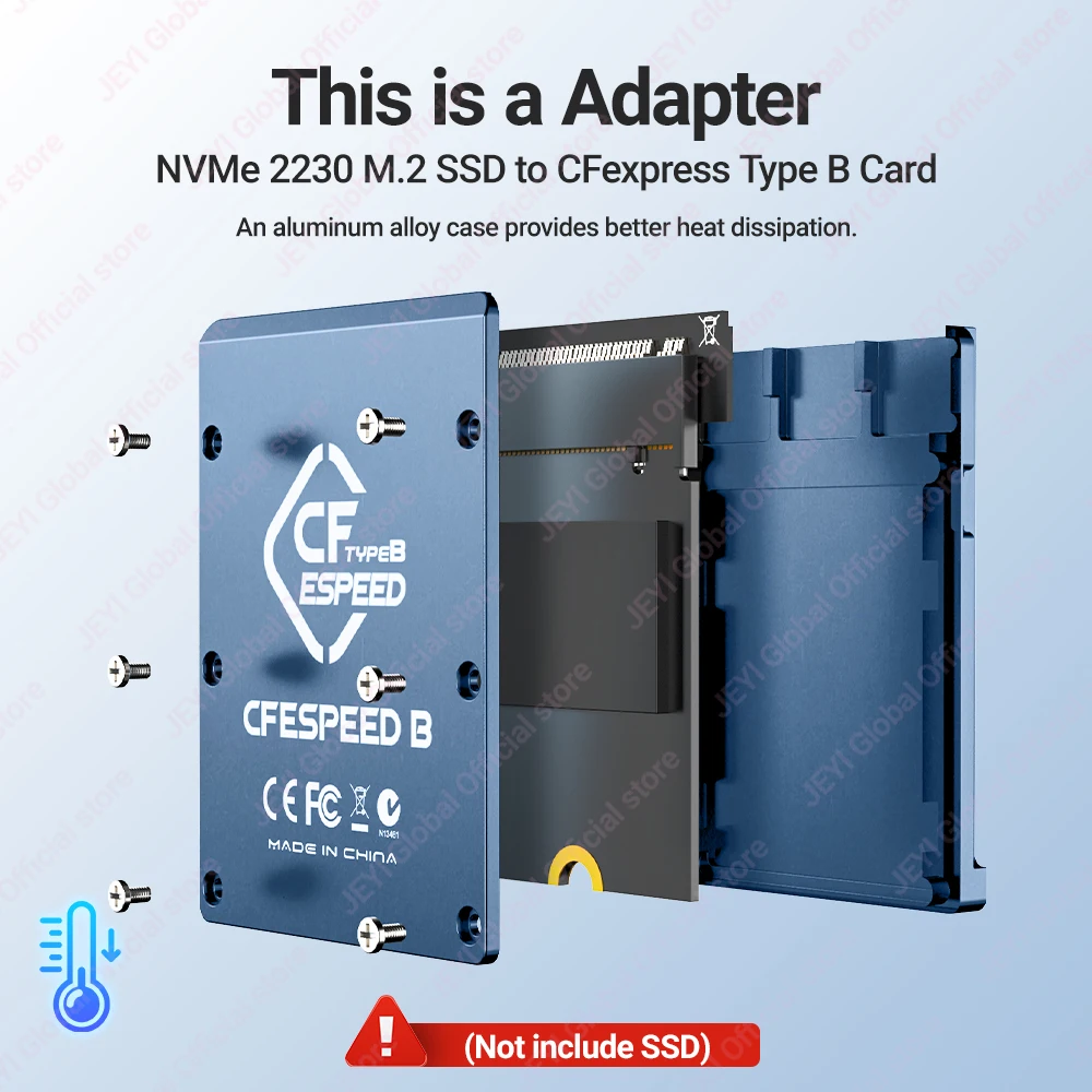 JEYI CF-Express Type-B to NVMe M.2 SSD Adapter, PCIe 4.0 Expansion Memory Card