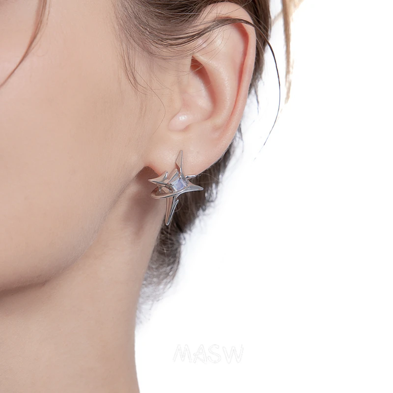 MASW Original Design Cool Style High Quality Brass Thick Silver Plated Star Earrings For Women Jewelry 2023 Trend New Gift 4