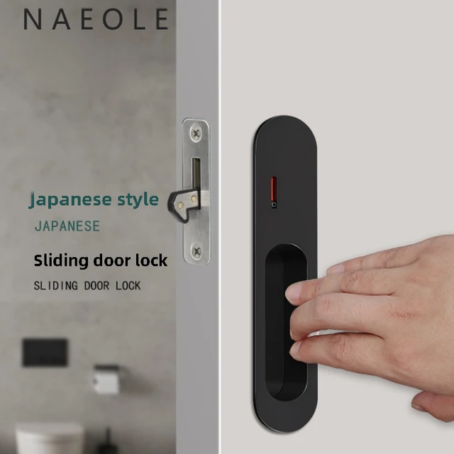 สไตล์ญี่ปุ่น Minimalist เลื่อนประตูล็อคไม้ที่มองไม่เห็นประตูในร่มห้องน้ํามือถือเลื่อนล็อค Keyless 1
