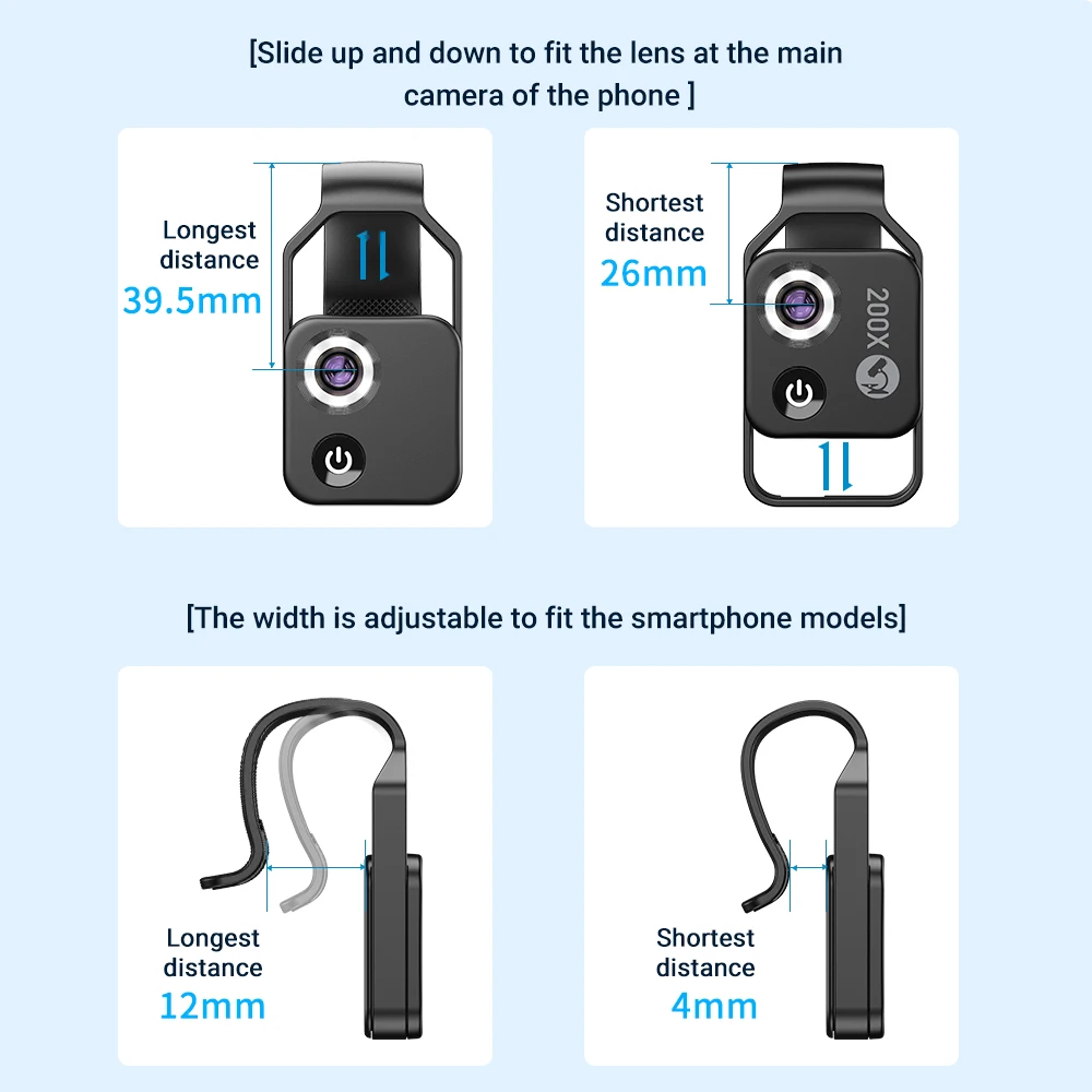 best zoom lens for mobile Universal 200X Magnification Mobile Phone Microscope Lens with CPL LED Lights Portable HD Jewelry Magnifying Glass 100x zoom lens for mobile