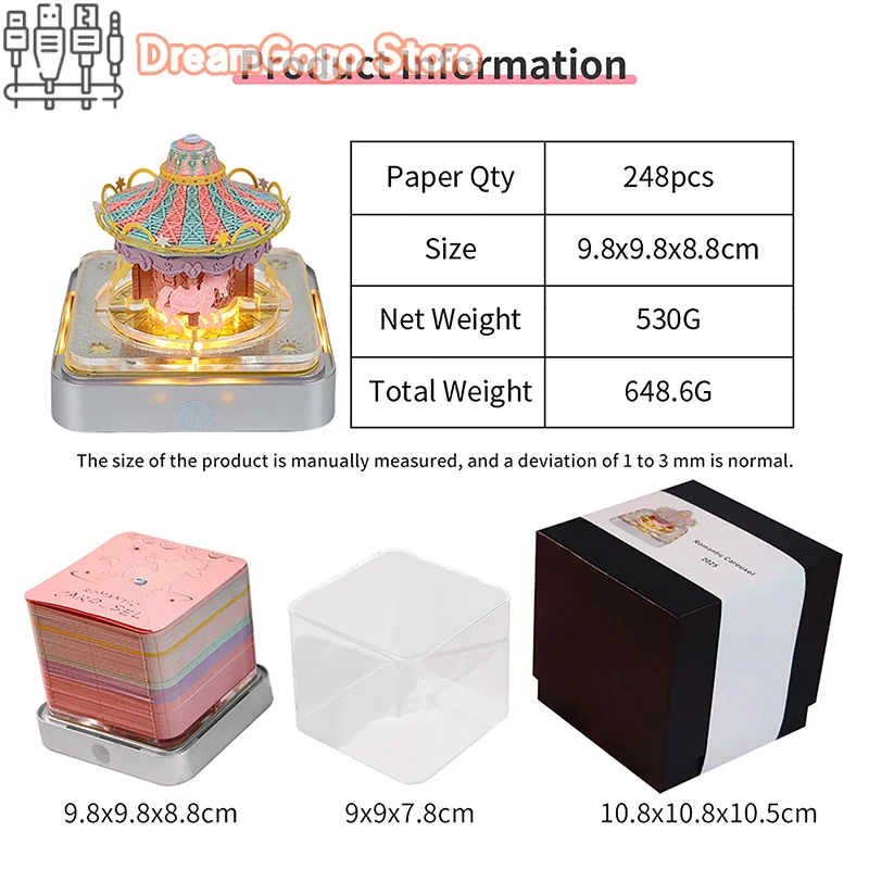 2026년 LED 조명 3D 티어어웨이 캘린더 종이 조각 아트 메모 패드 메모장 선물 크리스마스 타임피스 캘린더