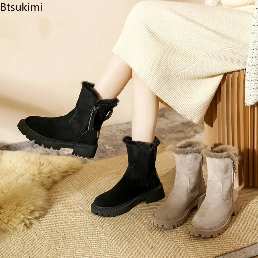 2024 Women's Warm Snow Boots Autumn Winter Warm Fashion Platform Ankle Boots Non-slip Short Plush Flats Suede Shoes Mujer 35-42