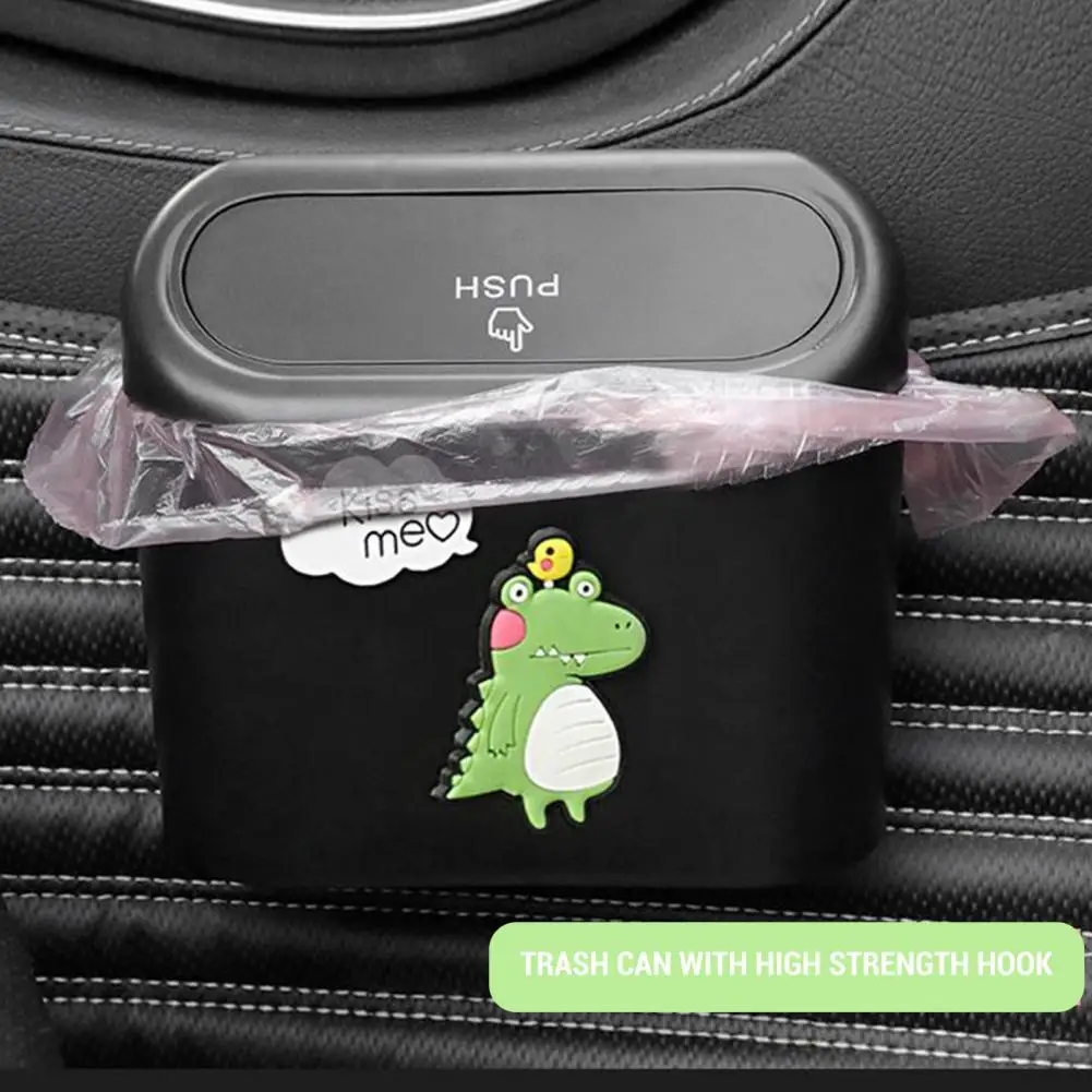 

Car Garbage Bag Easy Installation Car Trash Leakproof Dinosaur Pattern Car Trash Bin with Lid Garbage Organizer for Small